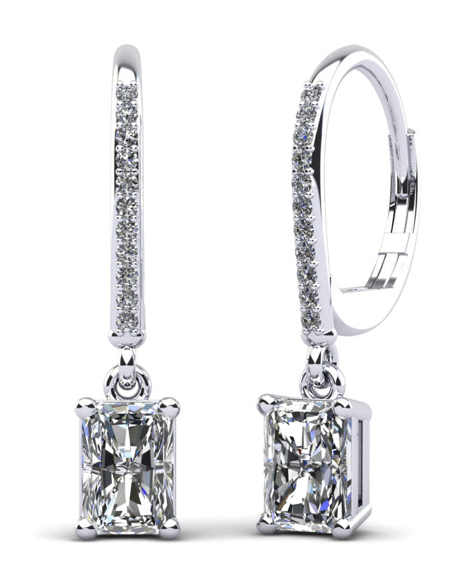 Modern Chic Emerald Cut Drop Earrings Diamond with 0.61 ct.(finished) 5x3mm, 1mm